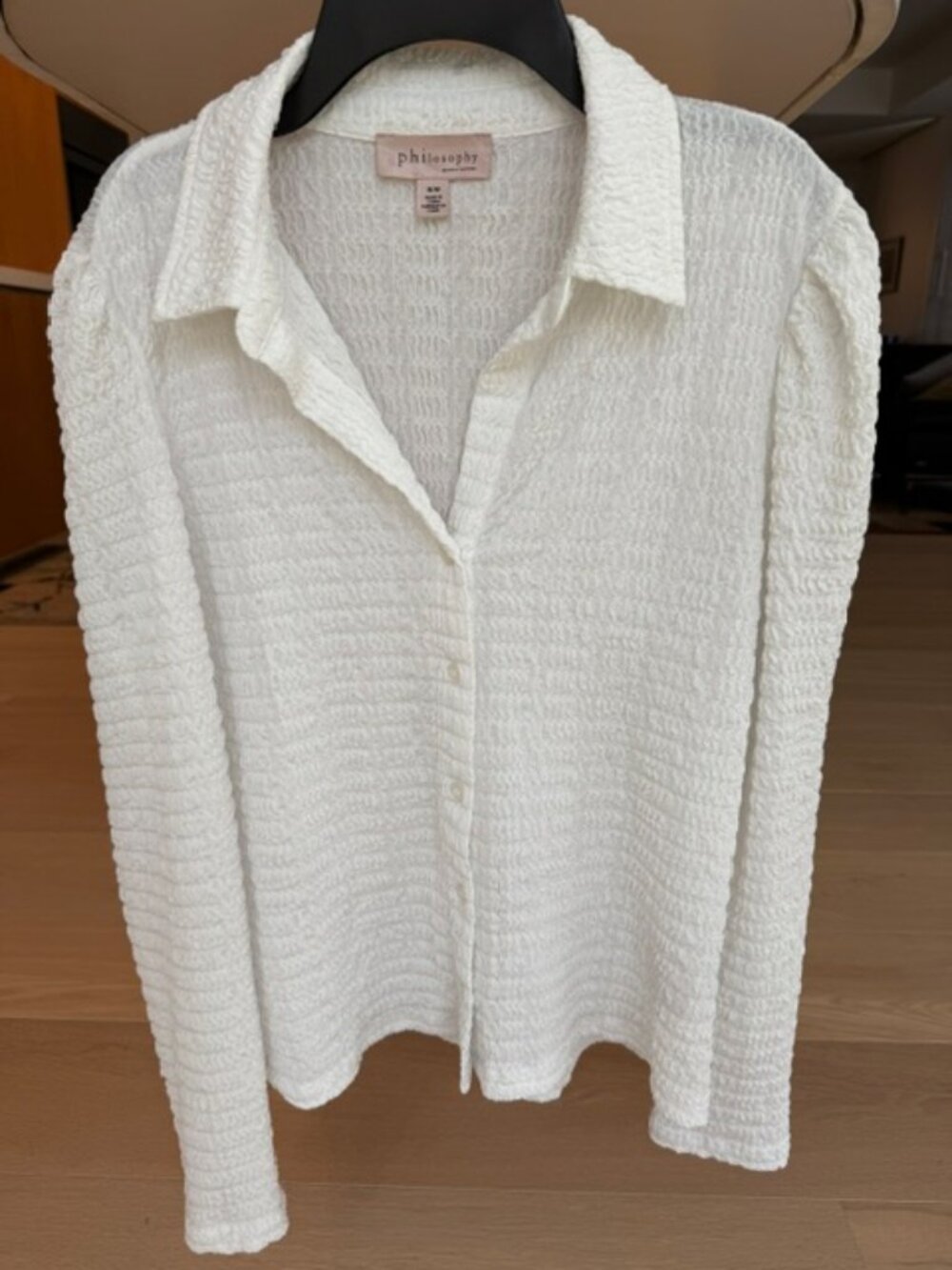 Philosophy Ivory Textured Button Up Collared Long Sleeve Blouse Women’s Medium